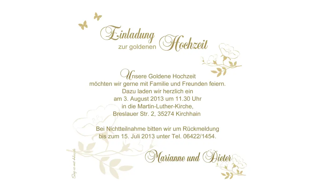 Einladungskarte Goldhochzeit
