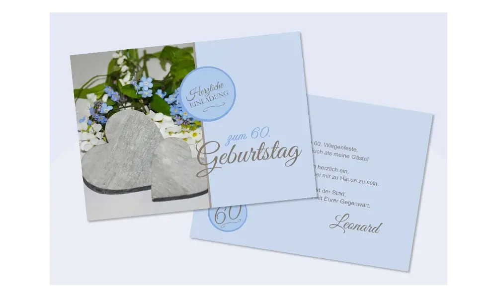 Einladung zum 60. Geburtstag "Herzlich" hellblau