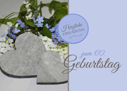 Einladung zum 60. Geburtstag "Herzlich" hellblau