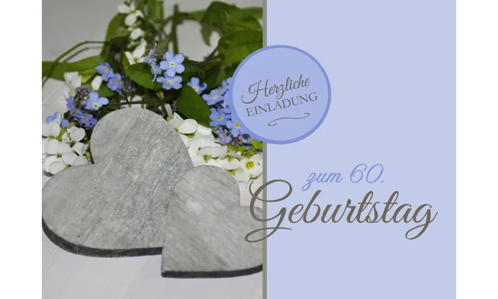 Einladung zum 60. Geburtstag "Herzlich" hellblau
