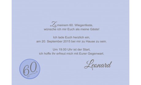 Einladung zum 60. Geburtstag "Herzlich" hellblau