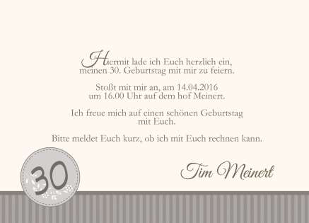 Einladung zum 30. Geburtstag "Vintage" modern, taupe