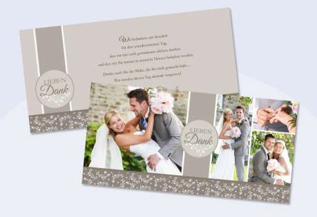 Danksagungskarte Hochzeit "Lieben Dank" taupe