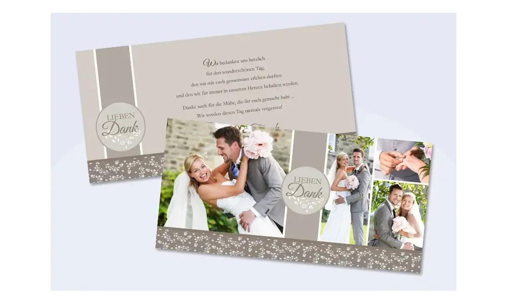 Danksagungskarte Hochzeit "Lieben Dank" taupe