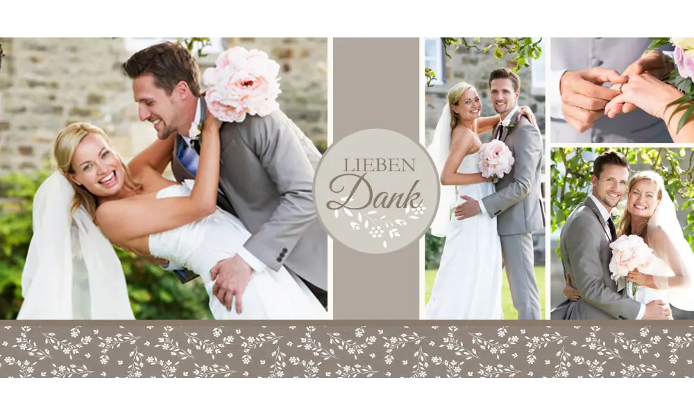 Danksagungskarte Hochzeit "Lieben Dank" taupe