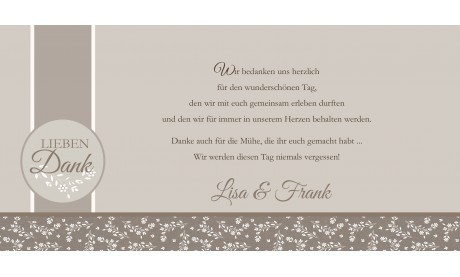 Danksagungskarte Hochzeit "Lieben Dank" taupe