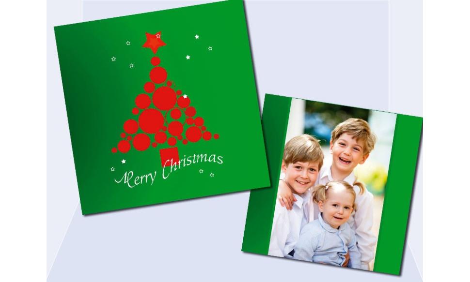 Flachkarte Weihnachten, Weihnachtskarte 2-seitig, 12,5x12,5 cm, grün