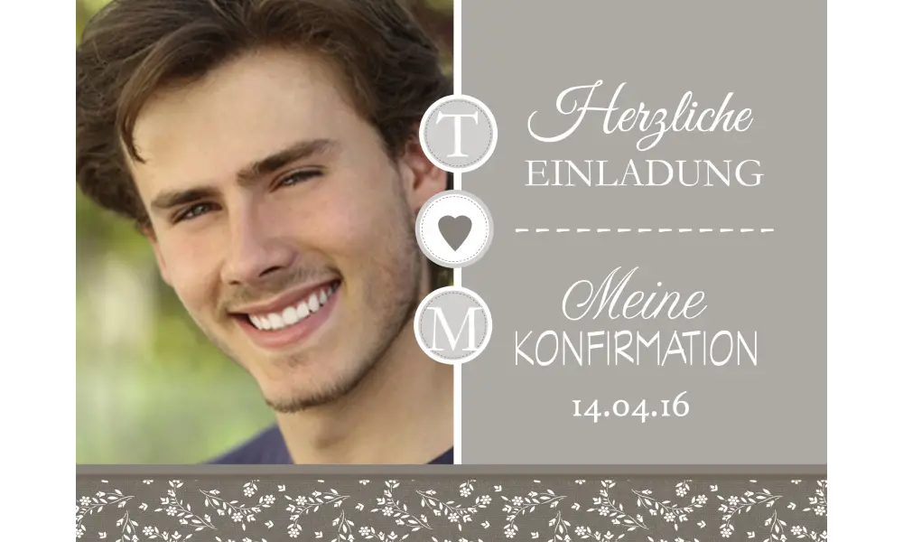 Einladungskarte Konfirmation "Vintage", taupe