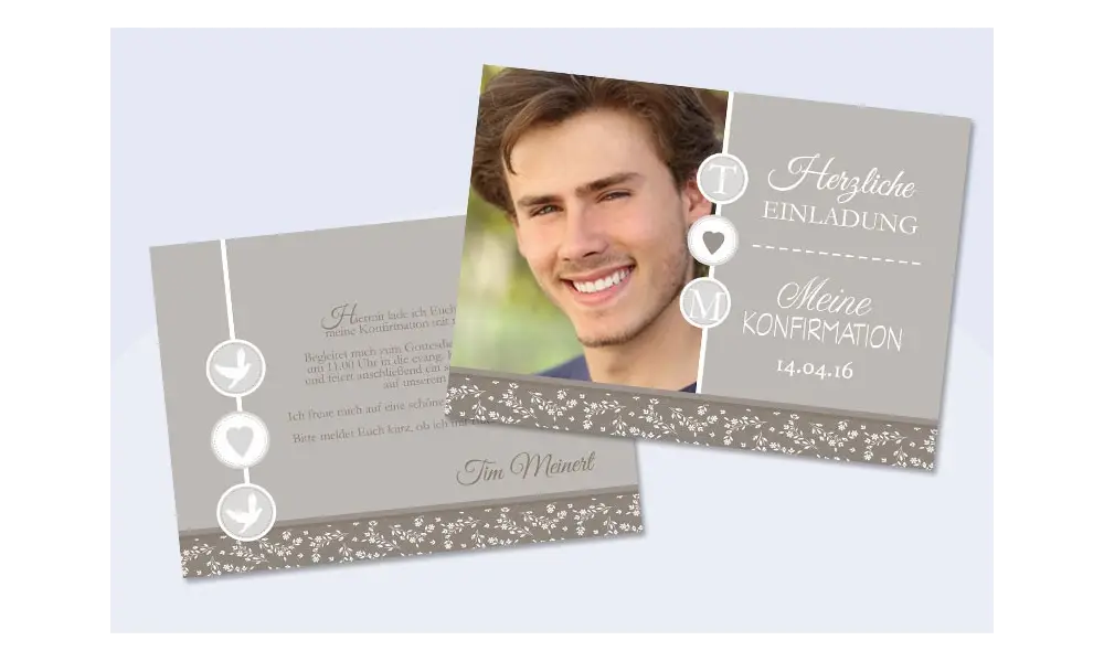 Einladungskarte Konfirmation "Vintage", taupe
