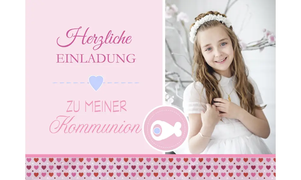 Einladung zur Kommunion mit Foto "Mädchentraum", pink rosa
