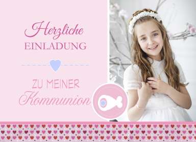Einladung zur Kommunion mit Foto "Mädchentraum", pink rosa