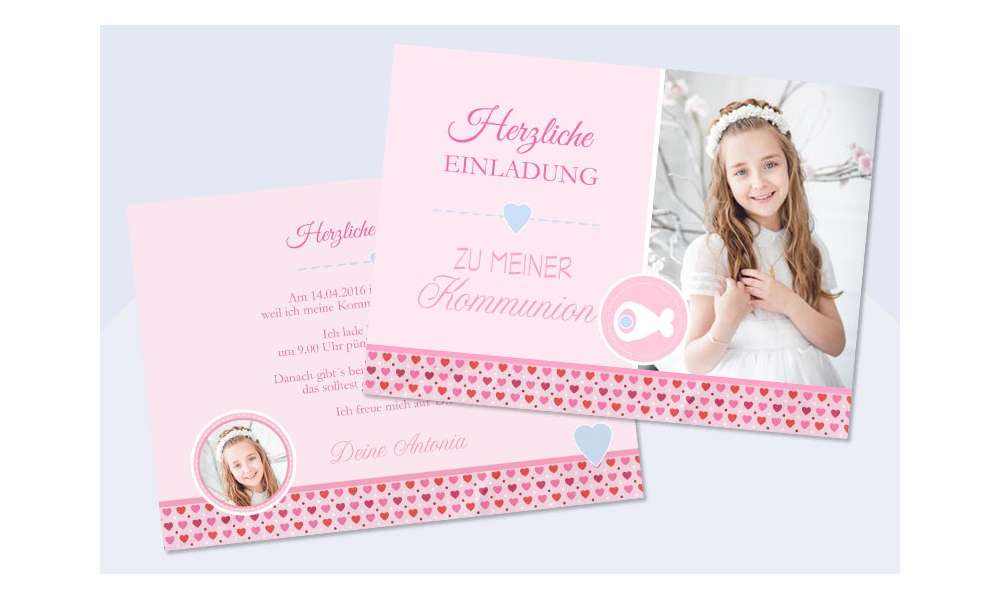 Einladung zur Kommunion mit Foto "Mädchentraum", pink rosa