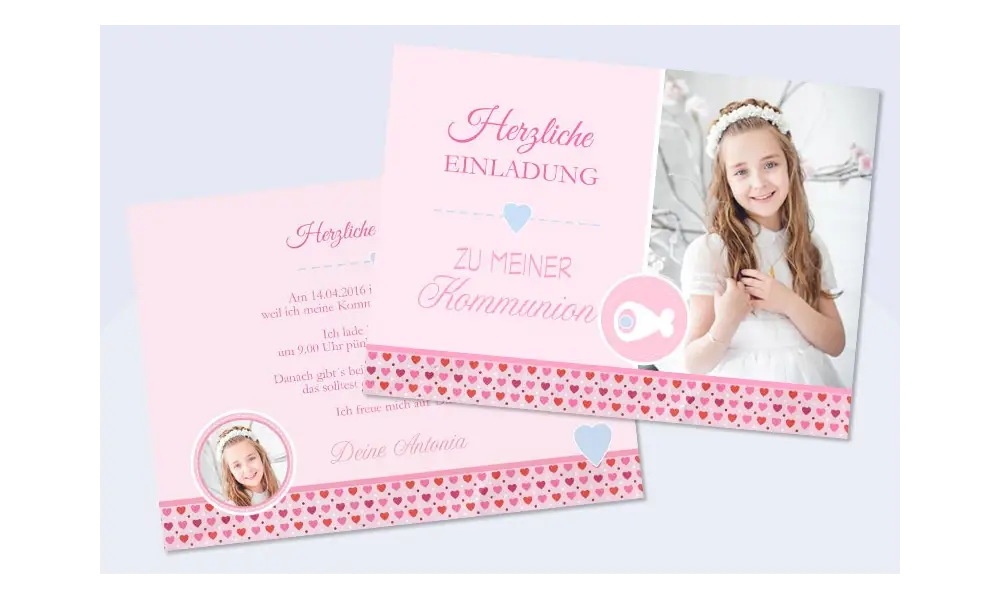 Einladung zur Kommunion mit Foto "Mädchentraum", pink rosa