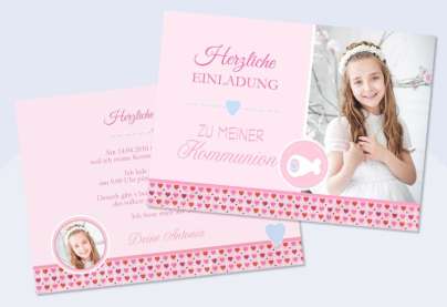 Einladung zur Kommunion mit Foto "Mädchentraum", pink rosa