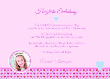 Einladung zur Kommunion mit Foto "Mädchentraum", pink rosa
