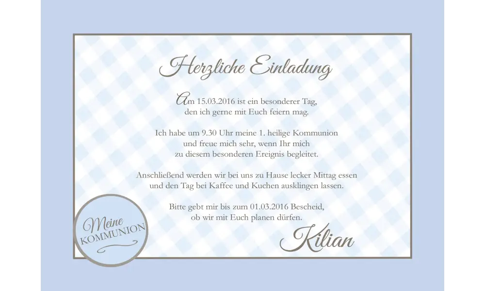 Einladung Kommunion mit Foto "lässig schick"
