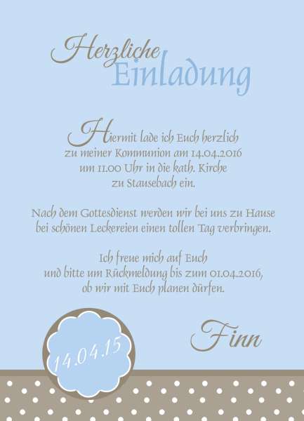 Einladung Kommunion mit Foto "lässig schick"