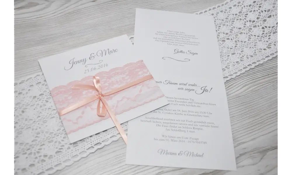 Hochzeitseinladung Vintage rosa Spitze diy