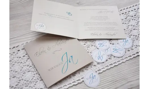 Einladungskarte Hochzeit "für immer", Klappkarte Quadrat, braun