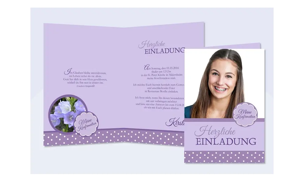 Einladungskarte Kommunion / Konfirmation, lila flieder