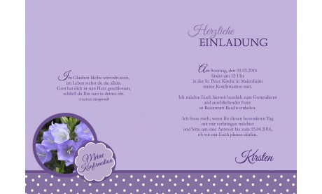 Einladungskarte Kommunion / Konfirmation, lila flieder