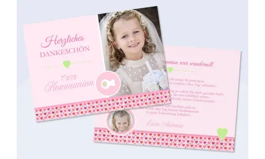 Dankeskarte Konfirmation Kommunion, "Mädchentraum", rosa pink