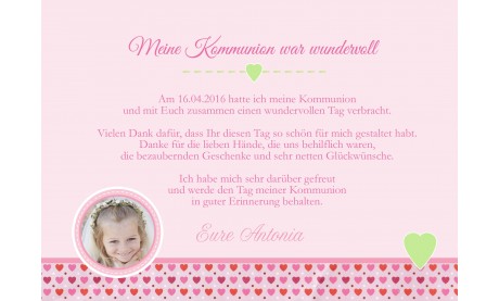 Dankeskarte Konfirmation Kommunion, "Mädchentraum", rosa pink