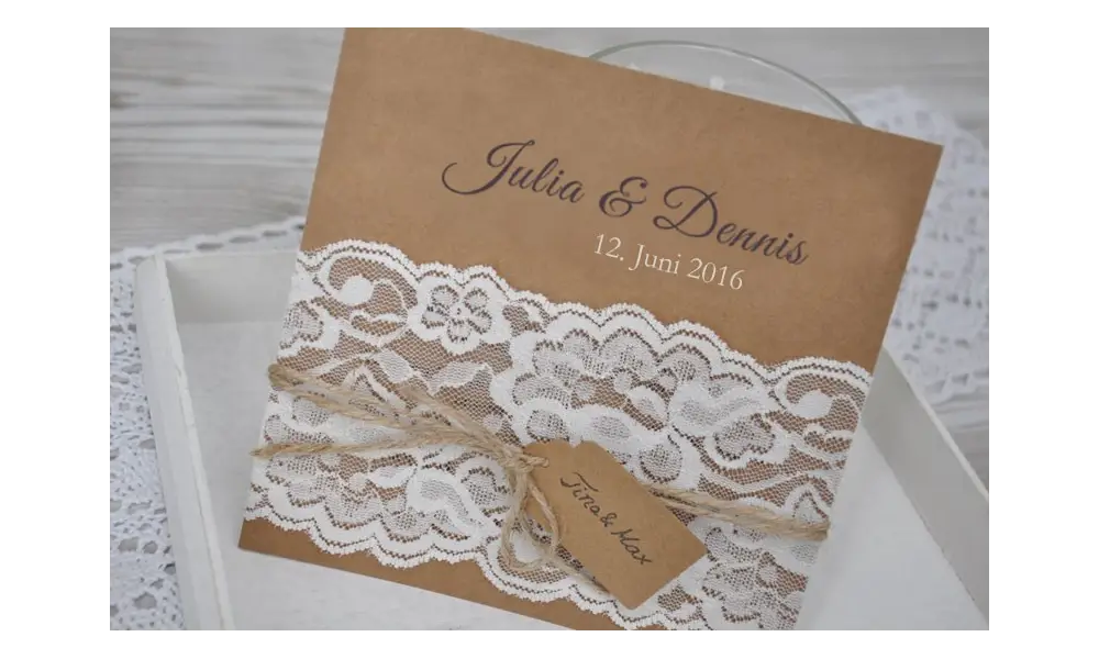 Einladungskate Hochzeit "elegante Spitze" in weiß