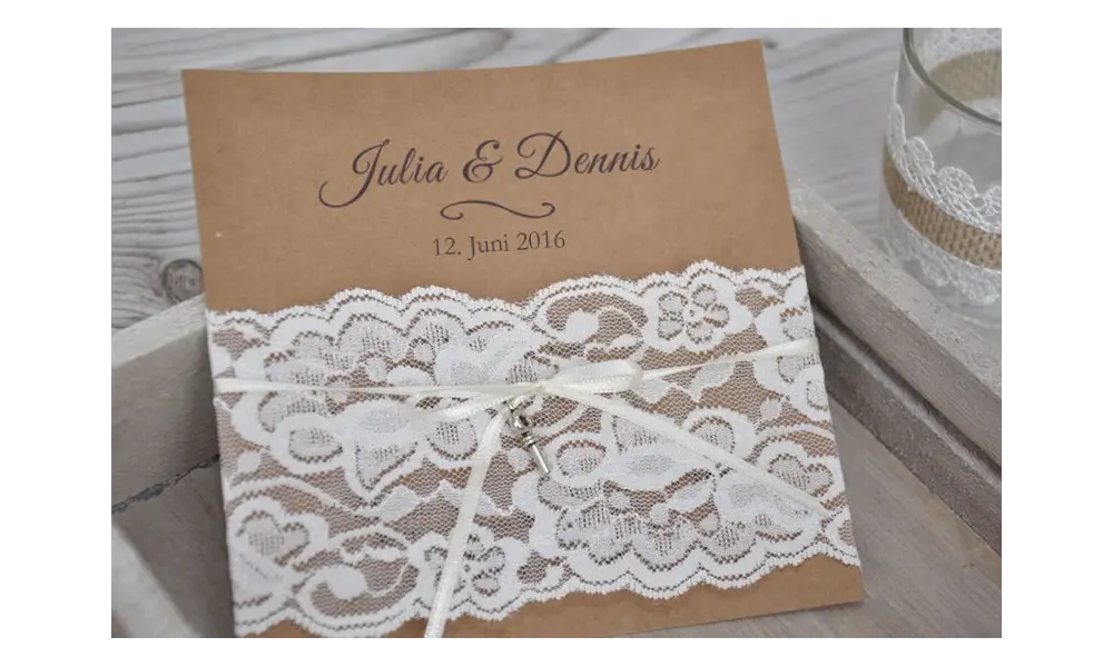 Einladungskate Hochzeit "elegante Spitze" in weiß
