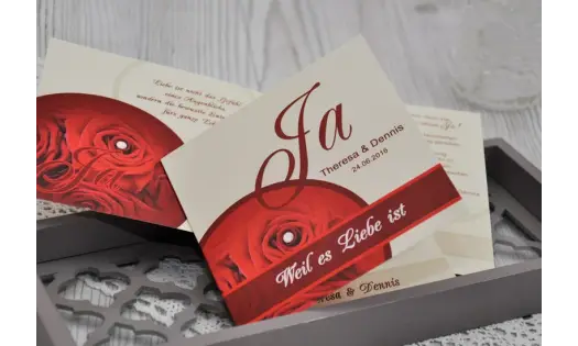 Einladung Hochzeit "Rose", Klappkarte Quadrat, rot