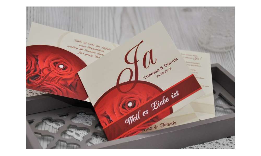 Einladung Hochzeit "Rose", Klappkarte Quadrat, rot