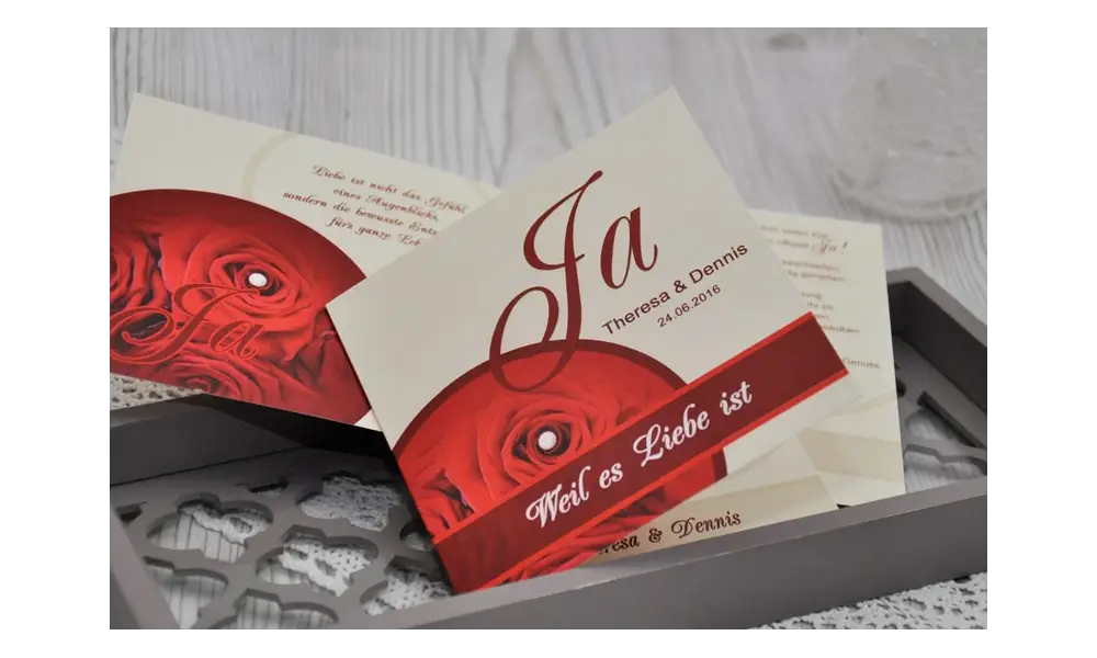 Einladung Hochzeit "Rose", Klappkarte Quadrat, rot