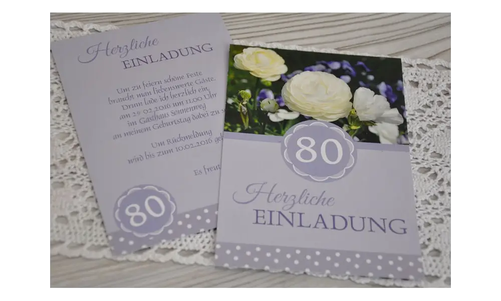 Einladung zum 80. Geburtstag "Rose" flieder