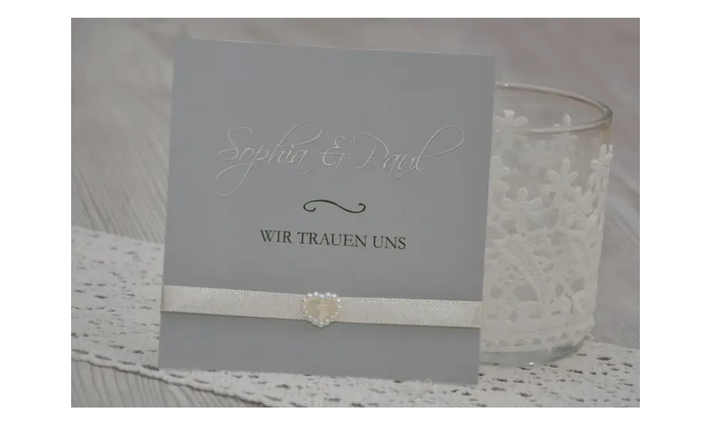 Einladungskarte Hochzeit "Nur Du" mit edler Strass Schnalle