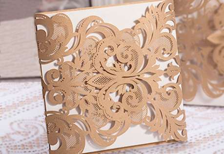 Einladungskarten Hochzeit gold weiß Lasercut Spitze