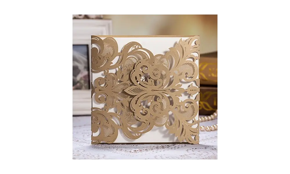 Einladungskarten Hochzeit gold Lasercut Spitze