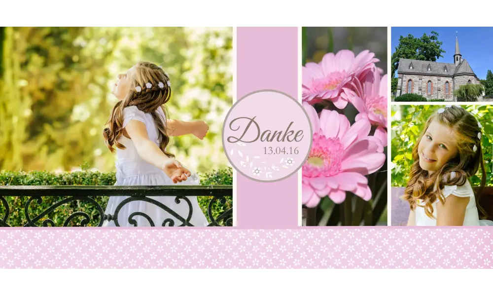 Danksagungskarte Kommunion Konfirmation "Rosa Blümchen"
