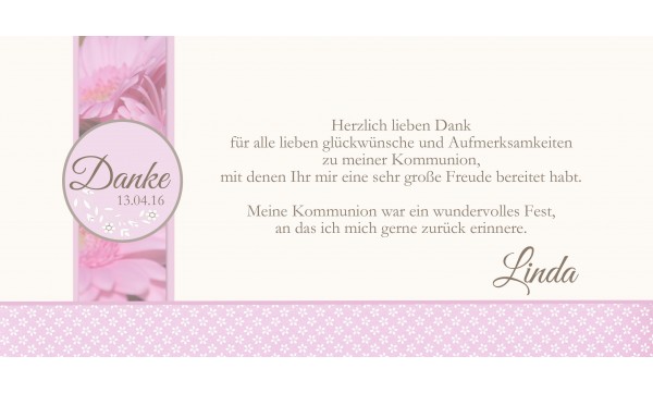 Danksagungskarte Kommunion Konfirmation "Rosa Blümchen"