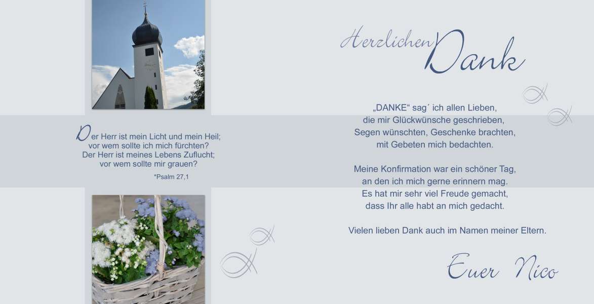 Danksagungskarte Kommunion / Konfirmation "Fisch"