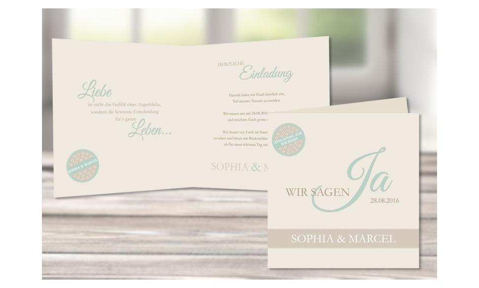 Einladungskarte Hochzeit, moderne Pastellfarben "mint"