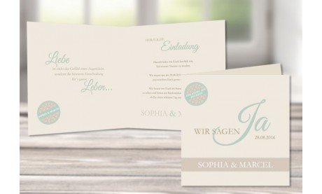 Einladungskarte Hochzeit, moderne Pastellfarben "mint"