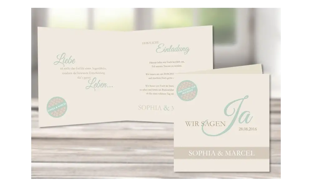 Einladungskarte Hochzeit, moderne Pastellfarben "mint"