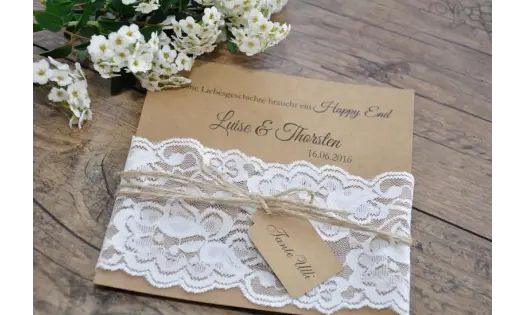 Einladungskate Hochzeit "elegante Spitze" in weiß