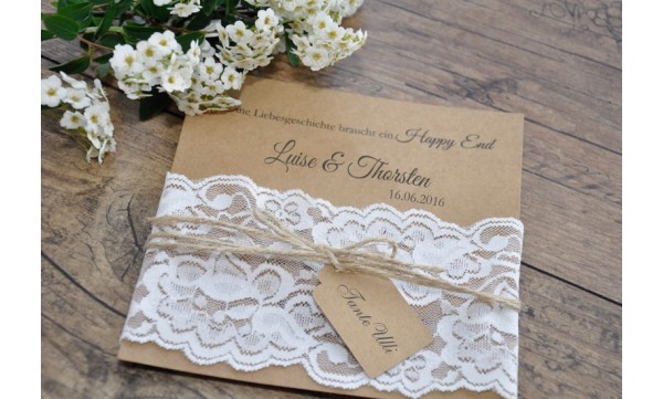 Einladungskate Hochzeit "elegante Spitze" in weiß