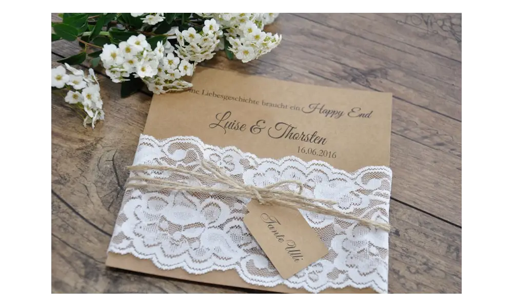 Einladungskate Hochzeit "elegante Spitze" in weiß