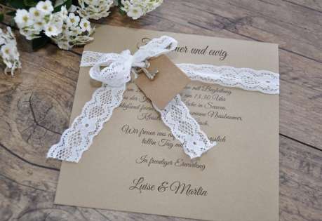 Einladungskate Hochzeit Vintage Kraftpapier mit Spitze