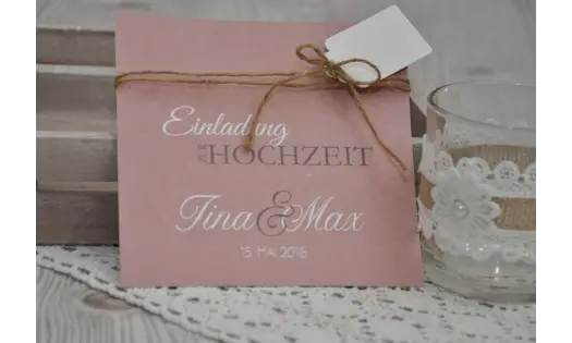 Einladungskate Hochzeit "Vintage" mit Spitzenschleife