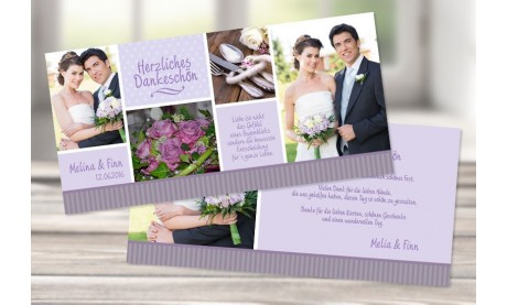 Hochzeit Danksagungskarte "Herzlich" lila flieder