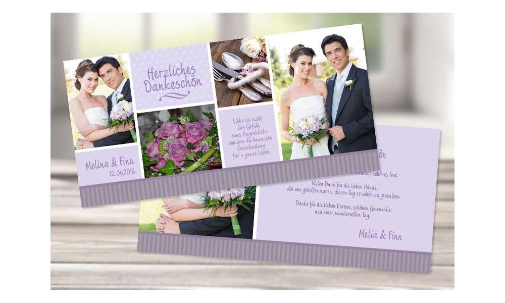 Hochzeit Danksagungskarte "Herzlich" lila flieder