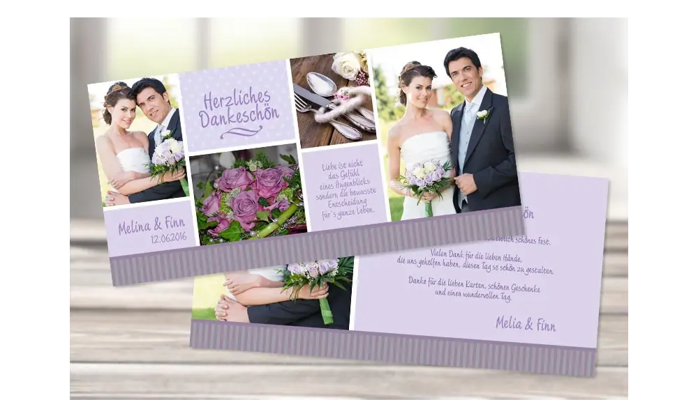 Hochzeit Danksagungskarte "Herzlich" lila flieder
